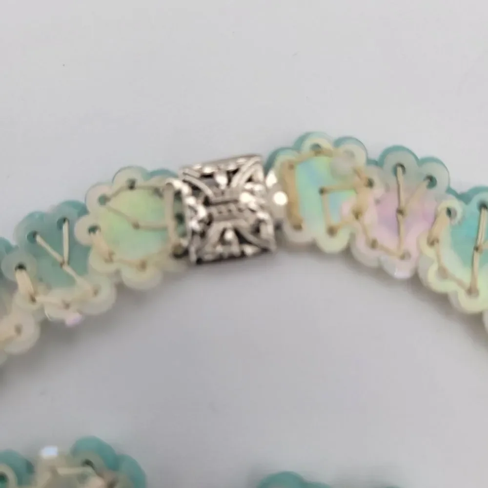 Vintage 1950s Aqua Sequin Necklace & Earrings Set